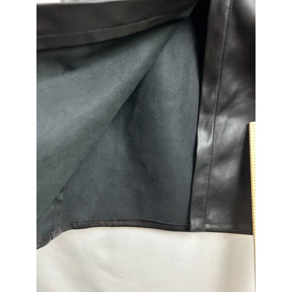 Evereve Small Womens Black Vegan Faux Leather Button Up Midi Dress Trench - Picture 14 of 16